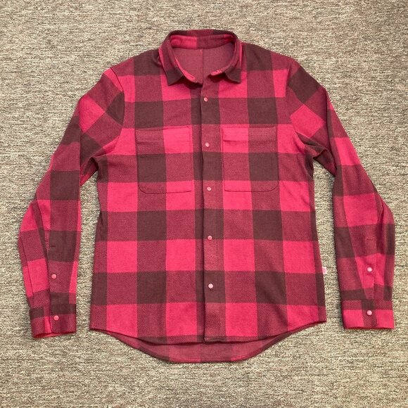 Lululemon Flannel Men's Size S Soft Knit Overshirt Check Plaid Pomegranate Red - Picture 1 of 7